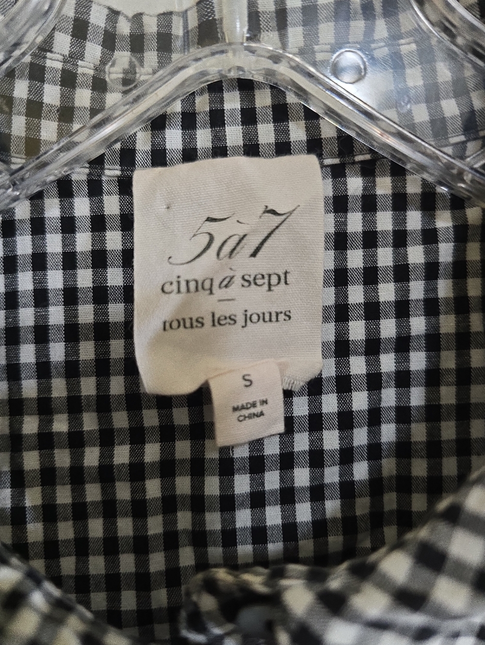 Cinq A Sept Gingham Peplam Button Up Shirt Small Black White - Picture 7 of 8